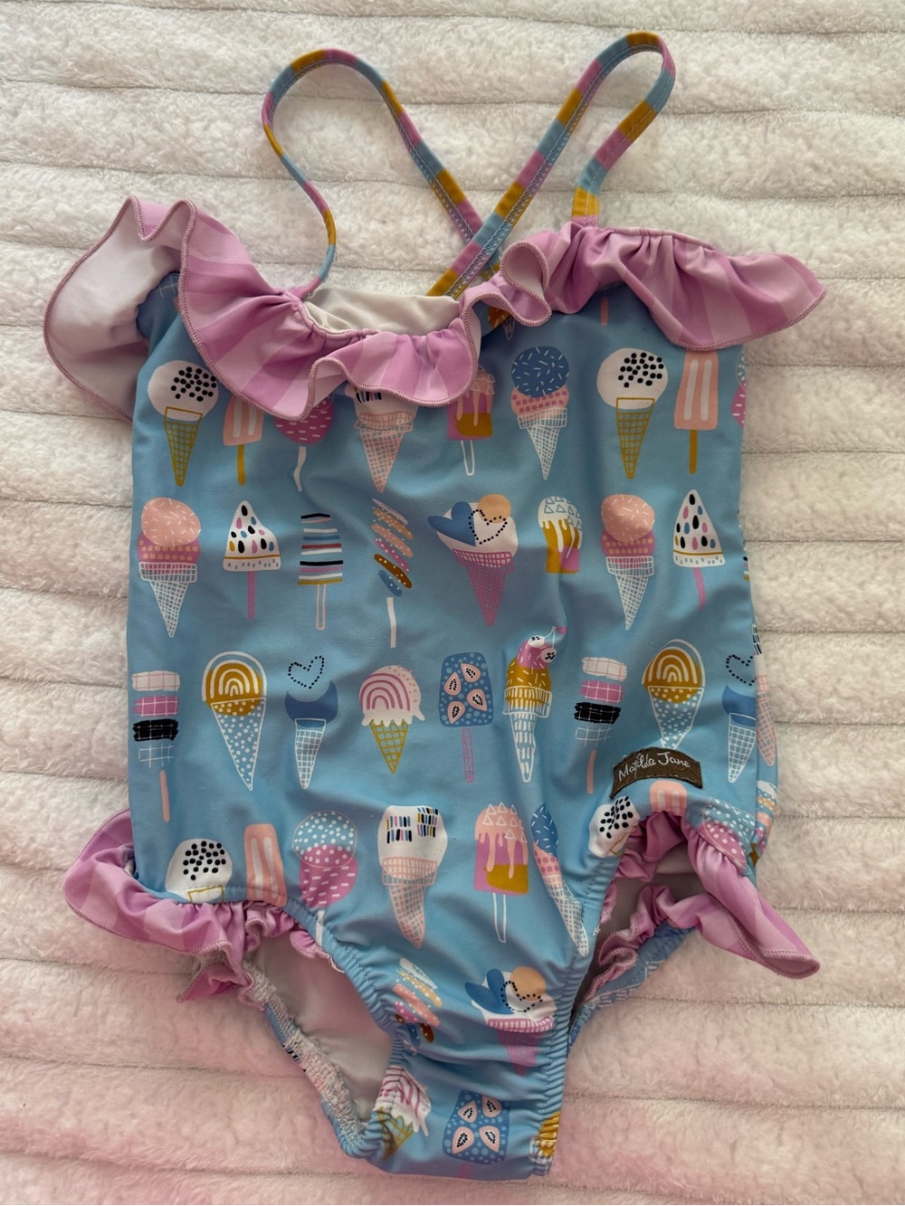 Matilda Jane Ice Cream popscicle One-Piece Swimsuit, Ruffles, cross back